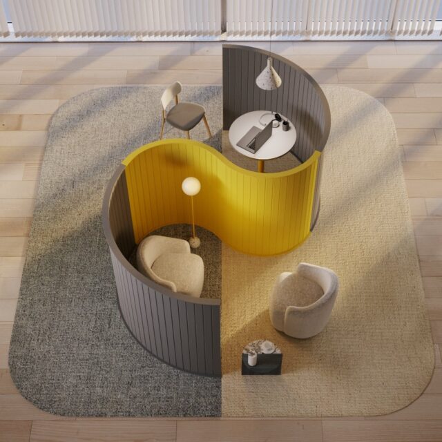 Flexible workspace solution with Ezobord Kayra curved soundproofing screens